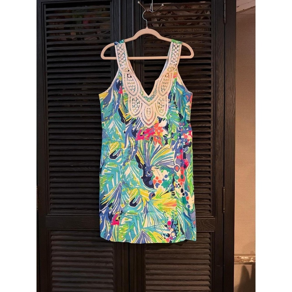 Lilly Pulitzer Largo Shift Dress vibrant floral print white lace women's‎ 12